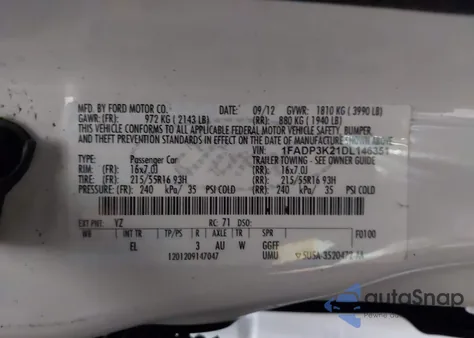 2013 Ford Focus Se from USA, damaged, VIN 1FADP3K21DL146351